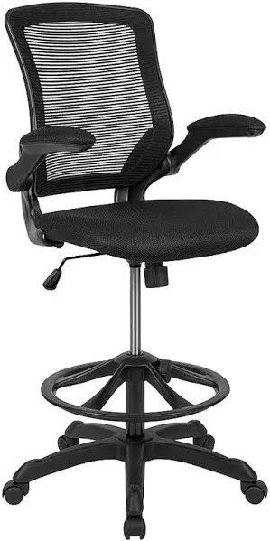 Flash Furniture Black Mid-Back Mesh Ergonomic Drafting Chair with Adjustable Foot Ring and Flip-Up Arms