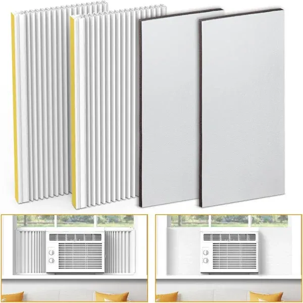 LBG Products Window AC Side Panels,Double Layers Adjustable Side Panel Kit with Air Conditioner Foam Insulation Panels, White