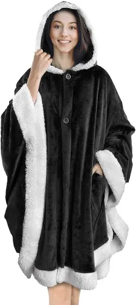 PAVILIA Angel Wrap Hooded Blanket | Poncho Blanket Wrap with Soft Sherpa Fleece