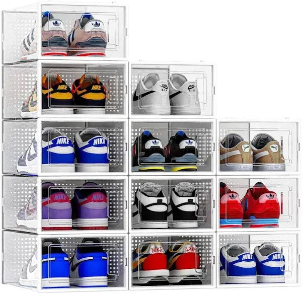 12 Pack Shoe Organizer Storage Bins Clear Plastic Stackable Shoe Boxes for Cl...