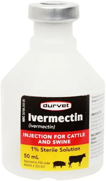 Durvet 1% Ivermectin Injection, Cattle and Swine Dewormer