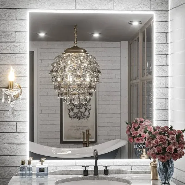 LED Backlit Frameless Lighted Bathroom Wall Mirror Vanity Mirror Dimmable Anti Fog Orren Ellis