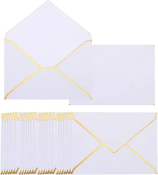 YOKIVE 100Pcs A7 Envelopes, Self Adhesive V Flap Mailing Envelopes with Gold Border, Quick Self Seal, Great for Card Postcard (Dark Green, 5 x 7-Inch)