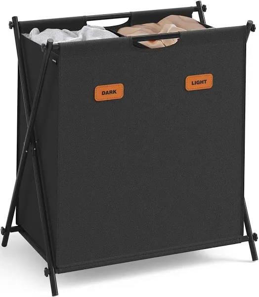 SONGMICS Laundry Hamper, Laundry Basket, 30.4 Gal. Laundry Sorter 2 Sections, Collapsible X-Frame, Clothes Organizer with Customizable Labels, Laundry Room, Bedroom, Bathroom, Ink Black ULCB120B01