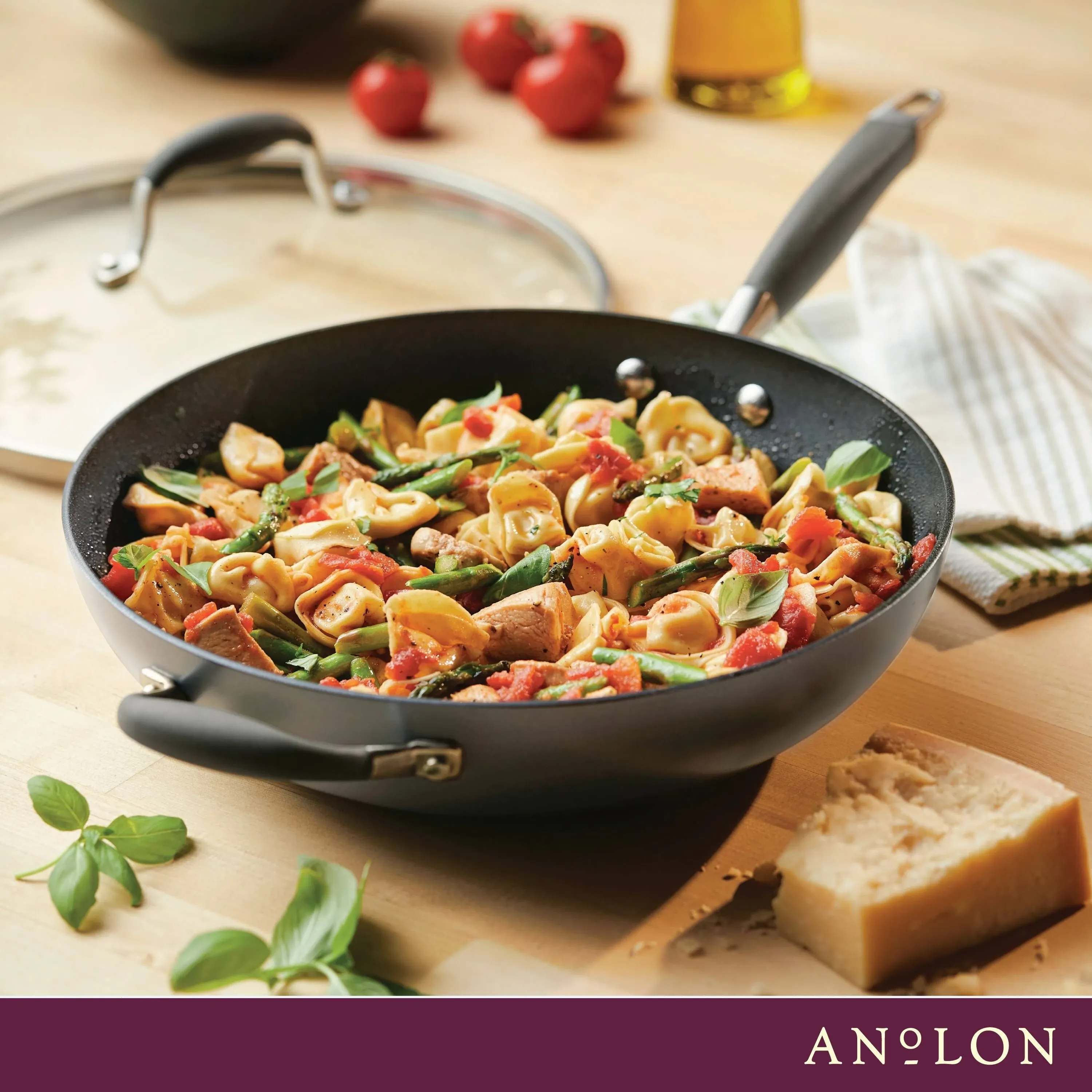 Anolon Advanced Home Hard-Anodized Nonstick Ultimate Pan with Lid and Helper Handle, 12-Inch, Moonstone