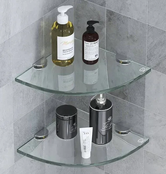 Bathroom Corner Organizer Shelves Shower Caddy Shelf Wall Mount Set of 2 Glass Corner Shelf Shower Holder for Shampoo and Soap Organizer No Drilling