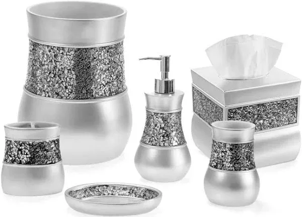 Creative Scents BPS-44386 - 6 Piece Silver Bathroom Accessories Complete Set