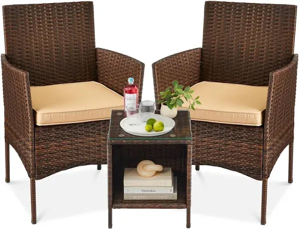 Best Choice Products 3-Piece Outdoor Wicker Conversation Bistro Set, Space Savin