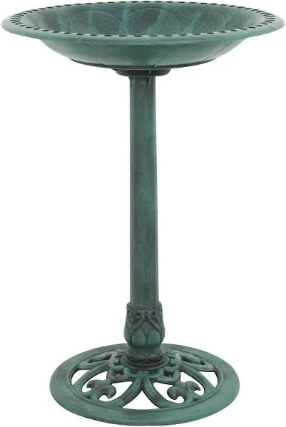 28 in. Antique Green Resin Bird Bath