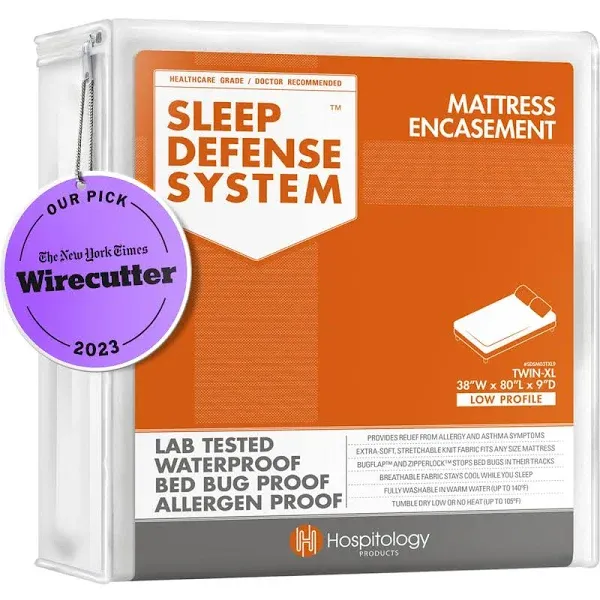 HOSPITOLOGY PRODUCTS Zippered Mattress Encasement - Sleep Defense System - Twin - Waterproof - Stretchable - Low Profile 9" Depth - 38" W x 75" L