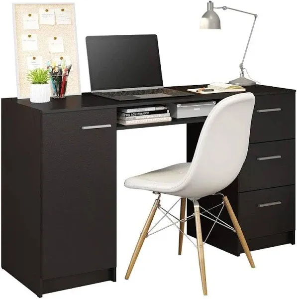 Madesa Home Office 53 inch Computer Writing Desk with 3 Drawers, 1 Door and 1 Storage Shelf, Wood, 30" H x 18" D x 53" W - 53 Inches - Black