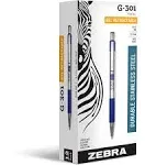 Zebra G-301 Retractable Gel Pen, Fine Point, 0.7mm, Blue Ink, 12 Count