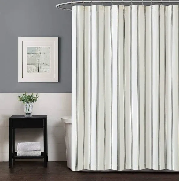 72x72&#034; Square Shower Curtain - Millennial Stripe - Off White/Black Truly Soft