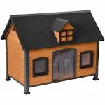 Aivituvin Premium Wooden Dog House Iron Frame and Asphalt Roof