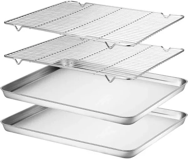 Baking Sheets and Racks Set (2 Pans + 2 Racks), Stainless Steel Baking Sheet Ove