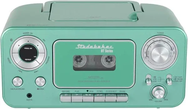 Studebaker Bluetooth Portable Stereo CD, AM/FM Stereo Radio and Cassette Player/Recorder