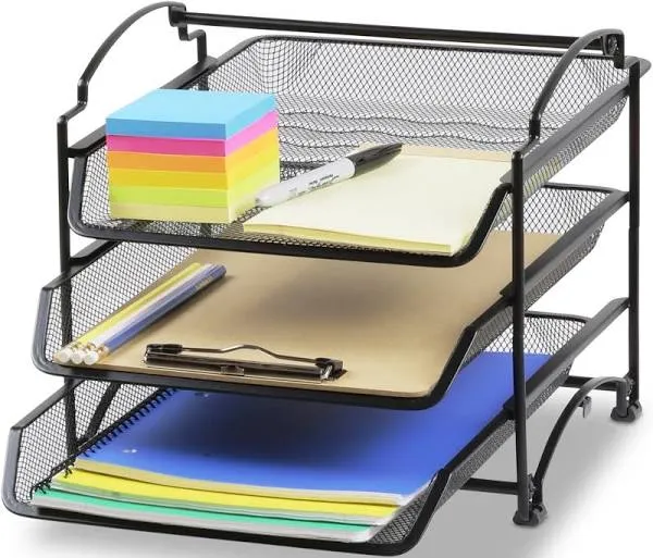 Stackable Desk File Document Letter Tray Organizer, Black - 3 Pack