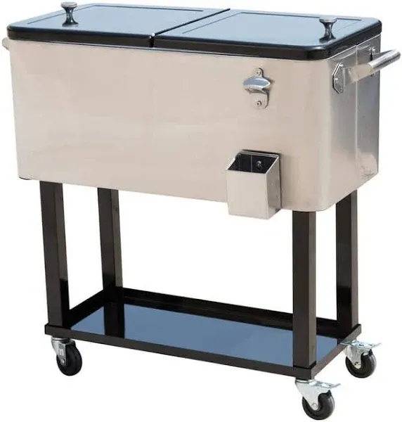 Outsunny 80 QT Rolling Cooling Bins Ice Chest on Wheels Outdoor Stand Up Drink Cooler Cart for Party