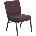 Hercules Series 21''W Stacking Church Chair Plum Fabric/Gold Vein Frame