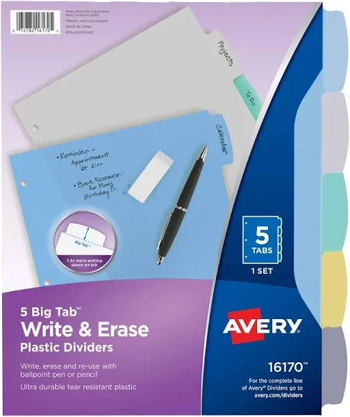 Avery Big Tab Write & Erase Durable Plastic Dividers