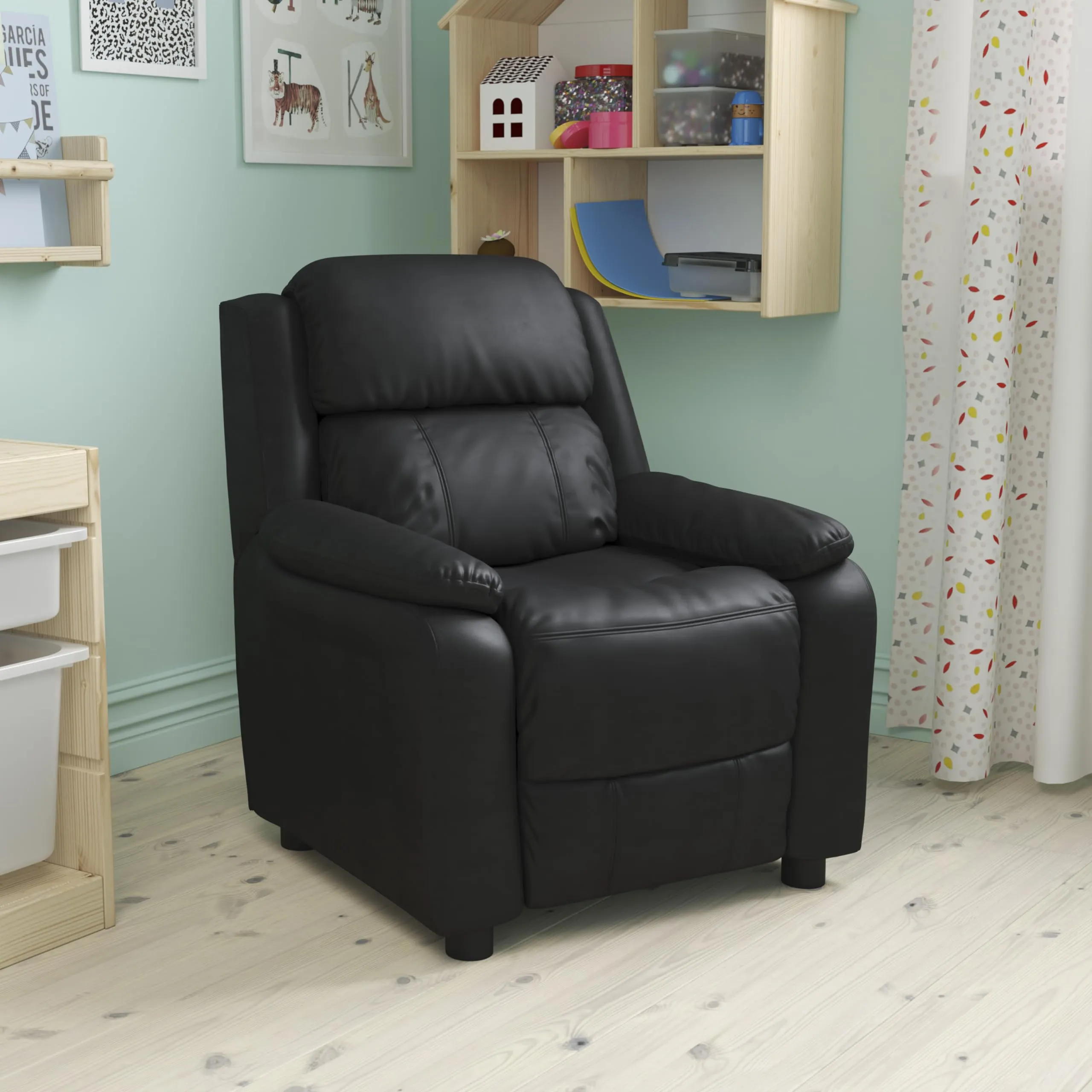 Emma and Oliver Deluxe Padded Kids Recliner with Storage Arms