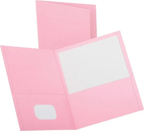 Oxford Twin-Pocket Folder, Embossed Leather Grain Paper, Pink, 25/Box