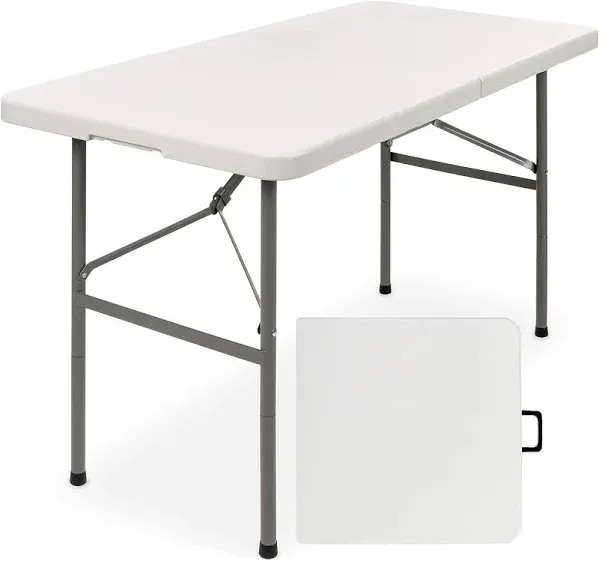 4FT Folding Camping Picnic Table w/Handle Safety Lock Fold-in-Half White/Black