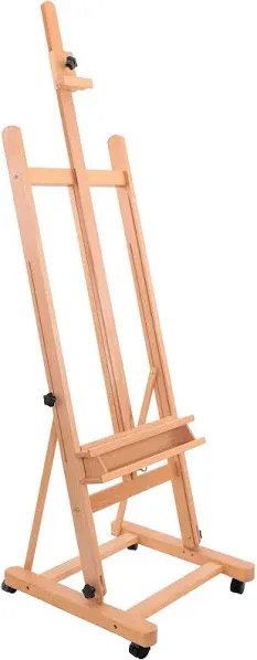 U.S. Art Supply Medium Wooden H-Frame Studio Easel with Artist Storage Tray and Wheels - Mast Adjustable to 96" High, Holds Canvas to 48" - Sturdy Beechwood Holder Floor Stand - Display Paintings