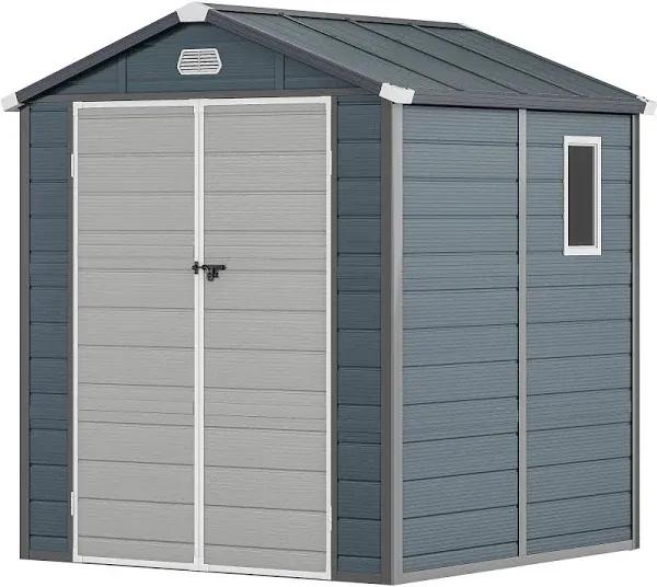  6.3x6.2FT Outdoor Resin Storage Shed w/o Floor, All-Weather 6x6FT Dark Gray