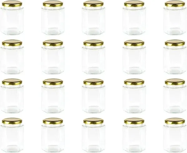 Encheng 10 oz Hexagon Clear Glass Mason Jars with Lids