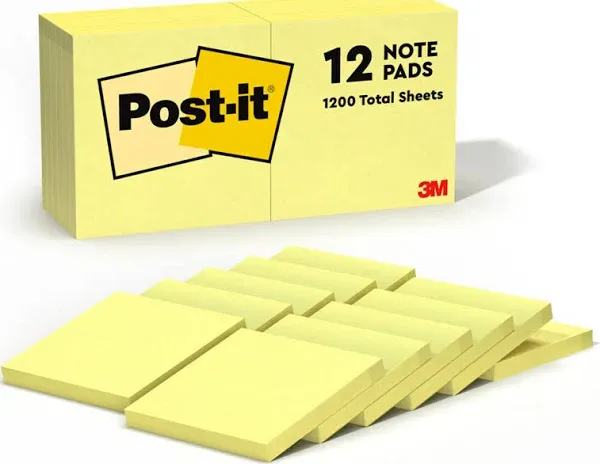 Original Notes, 3 x 3, Canary Yellow, 12 100-Sheet Pads/Pack