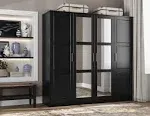 100% Solid Wood Cosmo 4-Door Wardrobe with Solid Wood or Mirrored Doors by