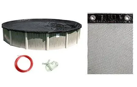 Buffalo Blizzard Bundle for 12-Foot Round Above-Ground Swimming Pools | Deluxe Plus Blue/Black Reversible Winter Cover with 4-Foot Overlap | Mesh Leaf Net Cover Closing Kit