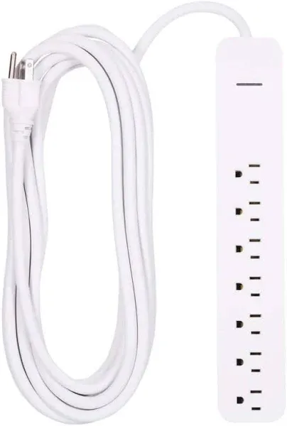 GE Pro 7-Outlet Surge Protector, 25 Ft Extension Cord, 1080 Joules, Power Strip, Protected Indicator Light, Integrated Circuit Breaker, Wall Mount, UL Listed, White, 36361