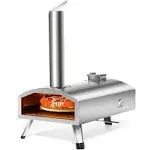 Pizza Oven Outdoor Wood-Fired - 12 inch Outdoor Pizza Oven with Rotatable Pizza Stone, Portable Stainless Steel Pellet Pizza Oven for Outside