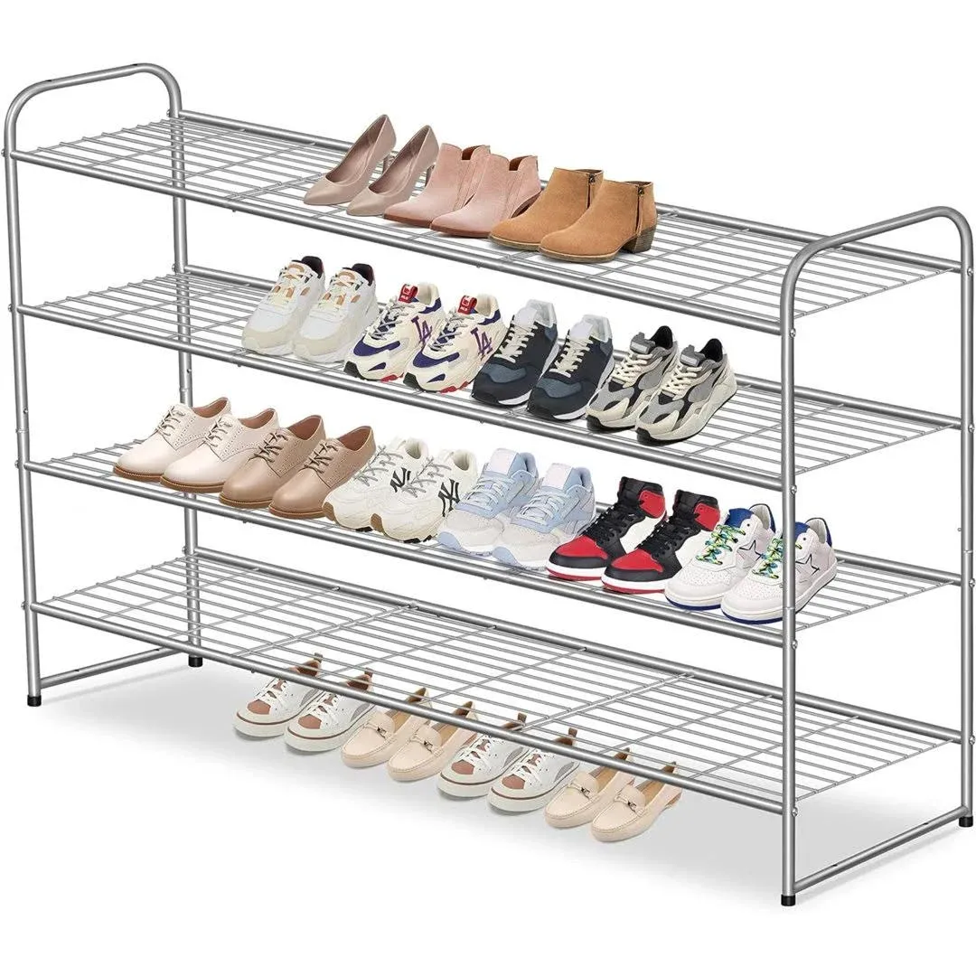 Long 4 Tier Shoe Rack for Closet Metal Wide Shoe Organizer for Entryway, Bedr...