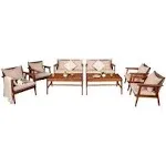 Costway 8 Piece Patio Rattan Furniture Set Acacia Wood Frame Cushioned Sofa Chair Garden - Brown