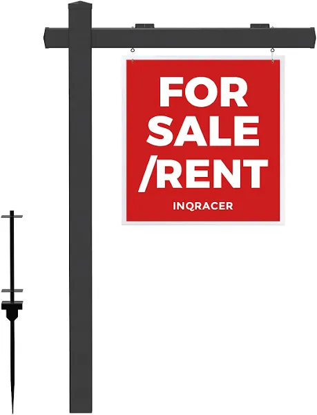 Arm Vinyl PVC Black Real Estate Sign Post with Flat Cap - 47in