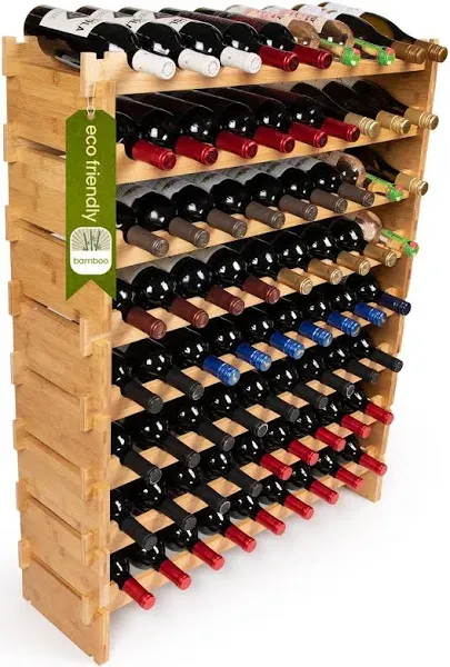 DECOMIL 72 Bottle Stackable Modular Wine Rack Wine Storage Rack Solid Bamboo Wine Holder Display Shelves