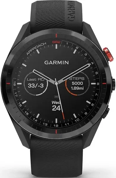 Garmin Approach S62 GPS Golf Watch (Black Bezel/Black Band) W/Accessories