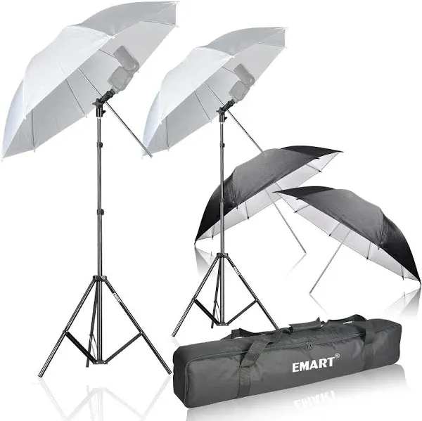 EMART 33 inch Reflective Photography Umbrella,Studio Camera Photography Props with Adjustable Light Stand,Flash Diffuser for Speedlight(4 Pack)