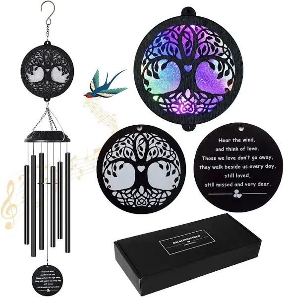 OKAIMEIMEIO Solar Tree of Life Wind Chimes, Memorial Gift for Mom, Wind Chimes for Outside, Sympathy Wind Chimes for Loss of Loved One, Condolence