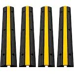 VEVOR 3.28 ft Cable Protector Ramp, 4 Pack of 1 Channel, 18000 lbs/axle Capacity Heavy Duty Rubber Speed Bumps, Floor Cord Cable Protector Wire