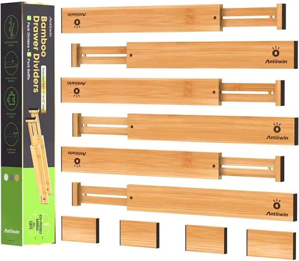 ANTOWIN Bamboo Drawer Dividers Drawer Separators Splitter17-22 inches Long Ad...