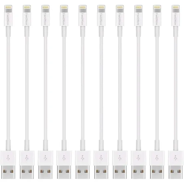 FEEL2NICE Short Lighting Cable, 10 Pack 7-Inch iPhone Cord Data Sync USB Port...