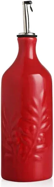 Sweejar Ceramic Olive Oil Dispenser Bottle, 20 Oz Relief Opaque Oil Cruet Protects Oil To Reduce Oxidation, Suitable for Storage Oil, Vinegar, Soy Sauce, Coffee Syrup, Liquids, Set of 1 (Red)