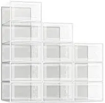 SEE SPRING Large 12 Pack Shoe Storage Box Clear Plastic Stackable Shoe Organizer for Closet