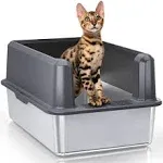 Suitfeel Enclosed Stainless Steel Cat Litter Box with Lid, Odorless XL Metal Litter Box for Big Cats, Extra Large Kitty Litter Box, Easy Clean Steel