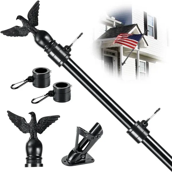 6FT Flag Pole Kit for House with Holder Bracket, Upgrade Stainless 6FT-Black 