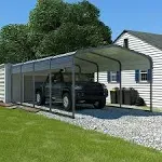 Veikous 12 ft. W x 20 ft. D Carport Galvanized Steel Car Canopy and Shelter, Gray